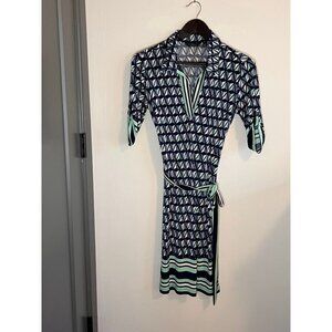 Mlle Gabrielle Wrap Dress Short Sleeve Tie at Waist Navy, Seafoam Green, White S